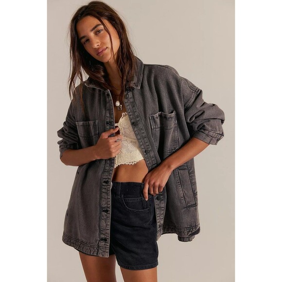 Free People We The Free Madison City Denim Jacket Top Oversized XL New 285605